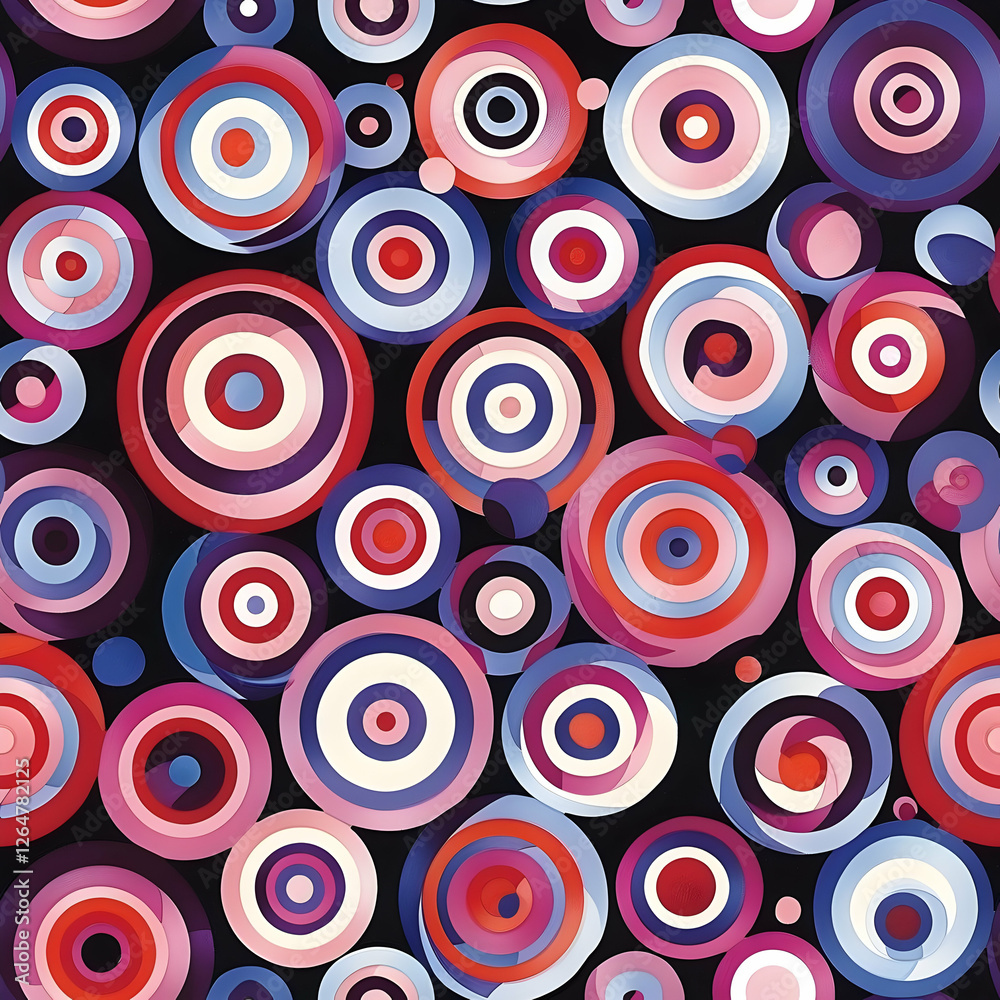 A vibrant pattern of colorful concentric circles on a dark background. A vibrant pattern of colorful concentric circles on a dark background.