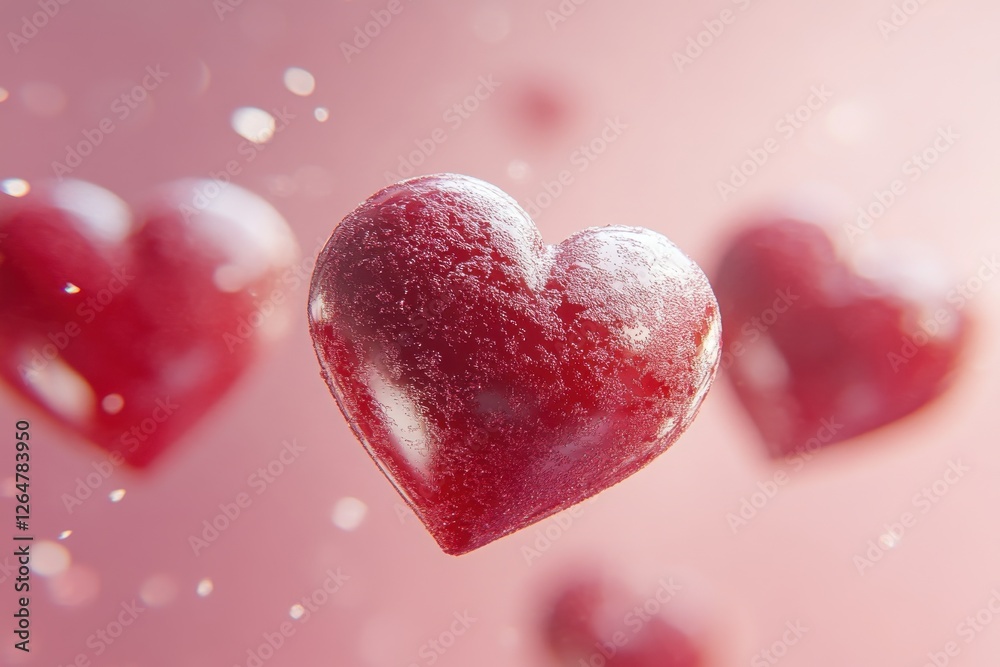 Floating Red Hearts on Soft Background with Bokeh Effect, Perfect for Valentine's Day Floating Red Hearts on Soft Background with Bokeh Effect, Perfect for Valentine's Day