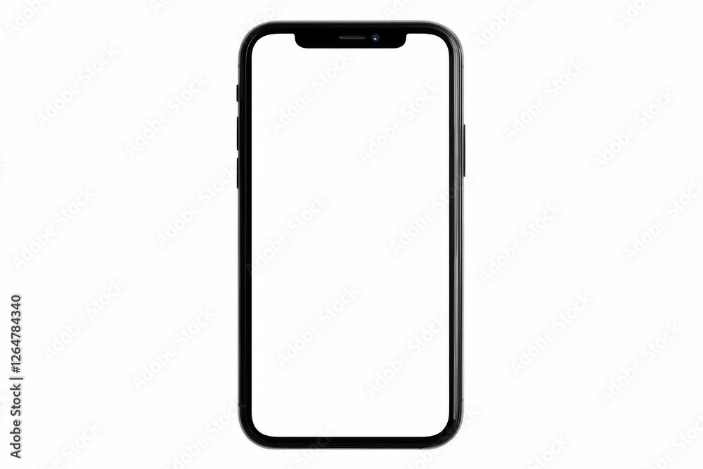 Sleek smartphone with a blank screen sits elegantly on a pristine white background showcasing modern design Sleek smartphone with a blank screen sits elegantly on a pristine white background showcasing modern design