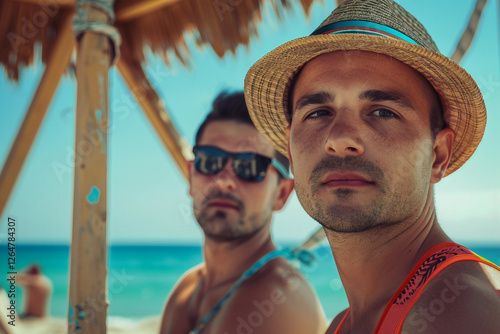 Generative AI Image of Lifeguard on Duty with Lifebuoy on Ocean Beach