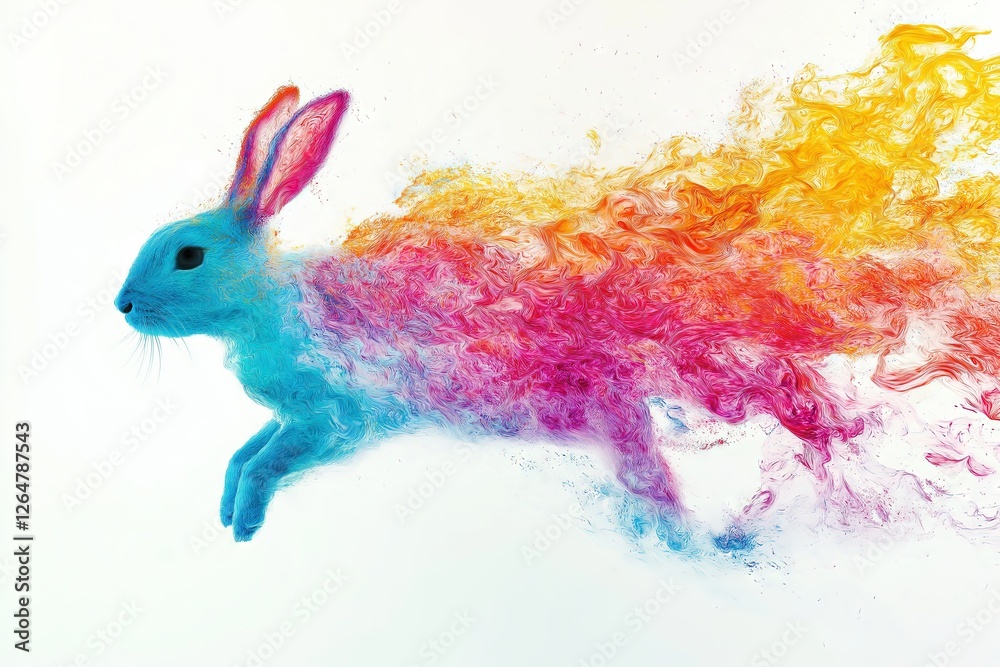 Obraz premium Vibrant Colored Easter Hare Created from Flowing Abstract Paint Strokes in Motion