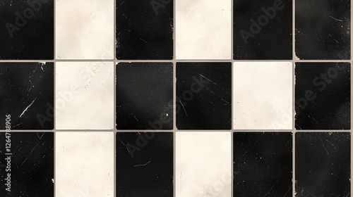 Classic black and white checkered floor design in a vintage style kitchen setting with natural lighting