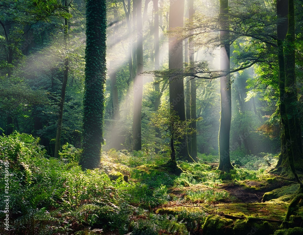 Naklejka premium Magischer Zauberwald – Lichtspiele und tiefe Naturverbundenheit