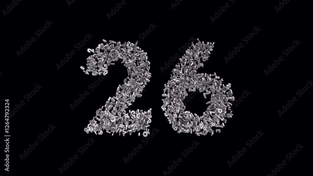 Number 26 Made of Numbers with Alpha Channel. 3D Font Number Animation. Transparent Background Number 26 Made of Numbers with Alpha Channel. 3D Font Number Animation. Transparent Background