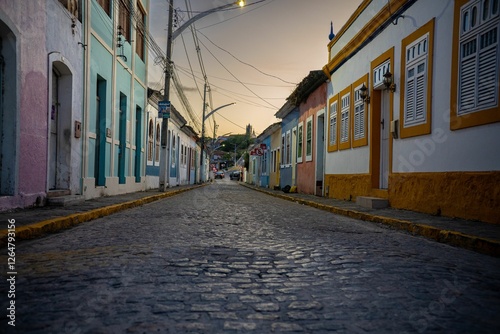 Colorful colonial street at dusk. photo