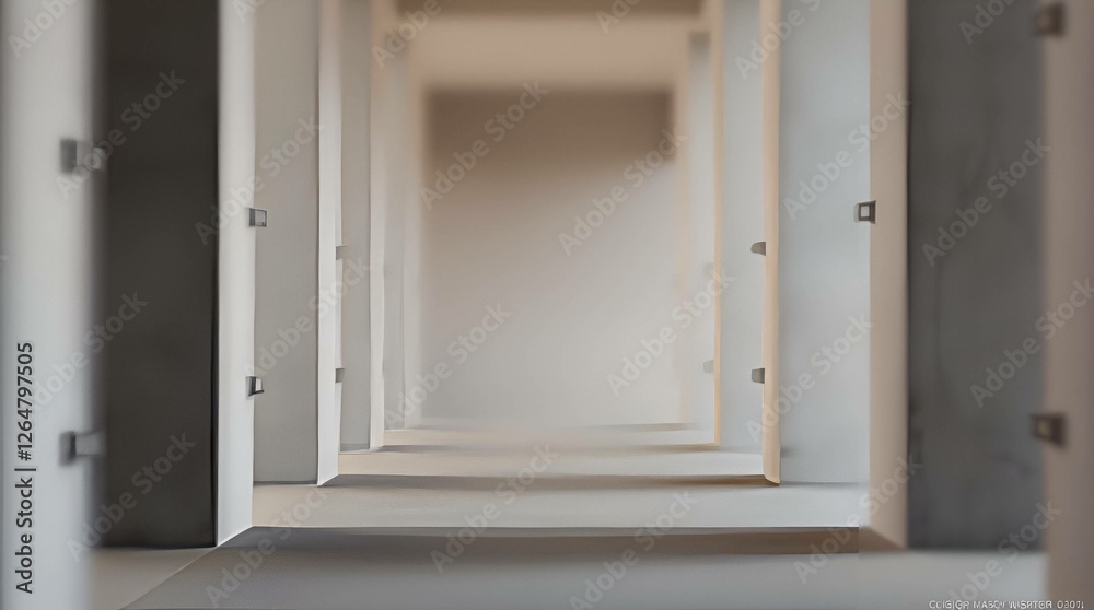 Fototapeta premium Minimalist Infinite Hallway with Receding Doors