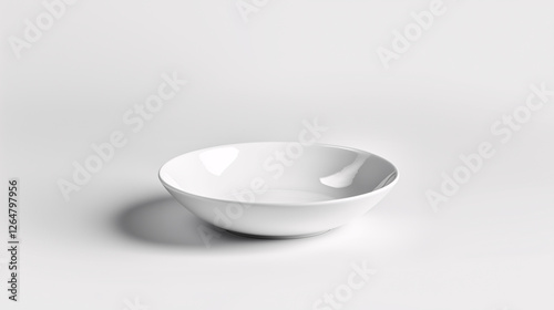 Empty white plate on a white background. Concept of minimalism, purity, and design.