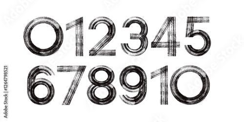 Black numbers from 0 to 9 are hand-drawn with uneven strokes.
 Vector image, doodle, editable