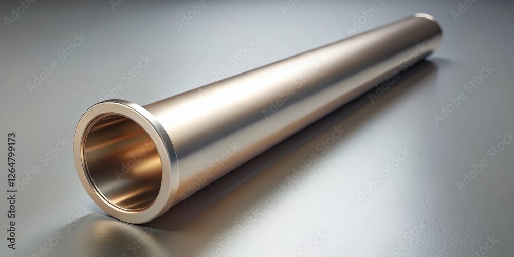 Sleek metallic tube resting on a neutral surface, showcasing its polished texture and industrial design aesthetic Sleek metallic tube resting on a neutral surface, showcasing its polished texture and industrial design aesthetic