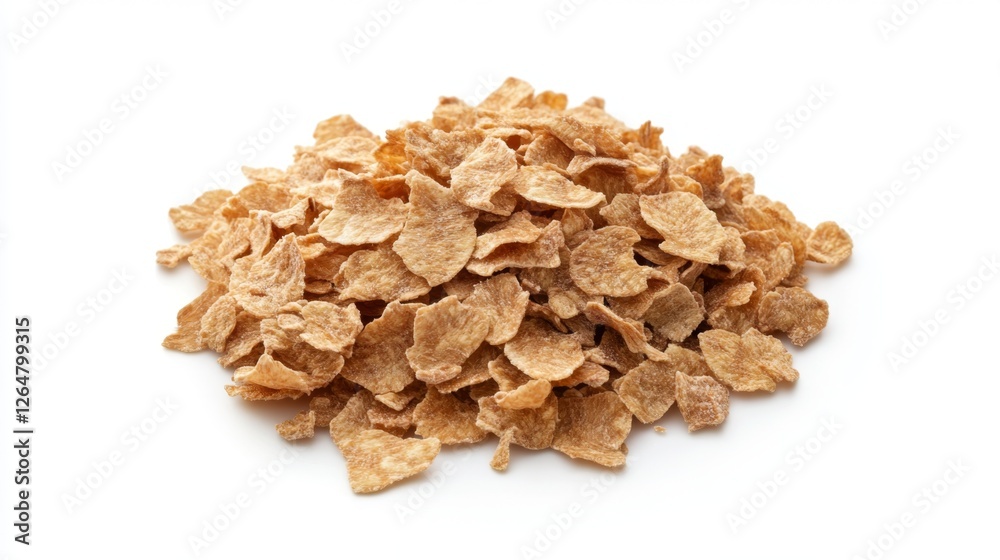 Heap of Crunchy Bran Flakes Piled on White Background Heap of Crunchy Bran Flakes Piled on White Background