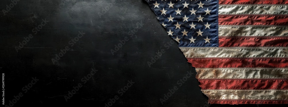 Weathered American Flag on Dark Background