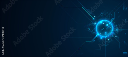 Futuristic digital AI processing data technology connected blue lines with The cyber innovation background for technology articles or presentation business