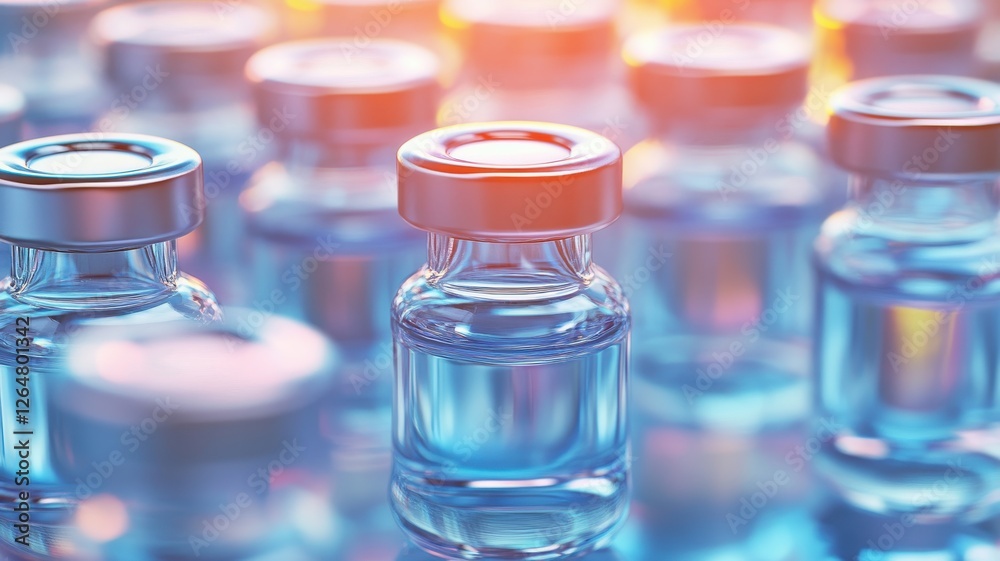 Vaccine vials arranged in soft natural lighting for medical use Vaccine vials arranged in soft natural lighting for medical use