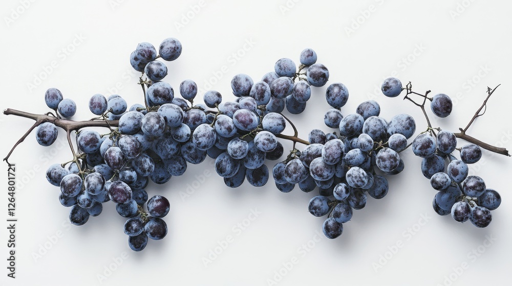 Fresh Juicy Grapes on White Background with Stems and Leaves Fresh Juicy Grapes on White Background with Stems and Leaves