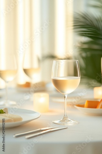 Elegant dining setup with soft lighting enhances serene atmosphe photo