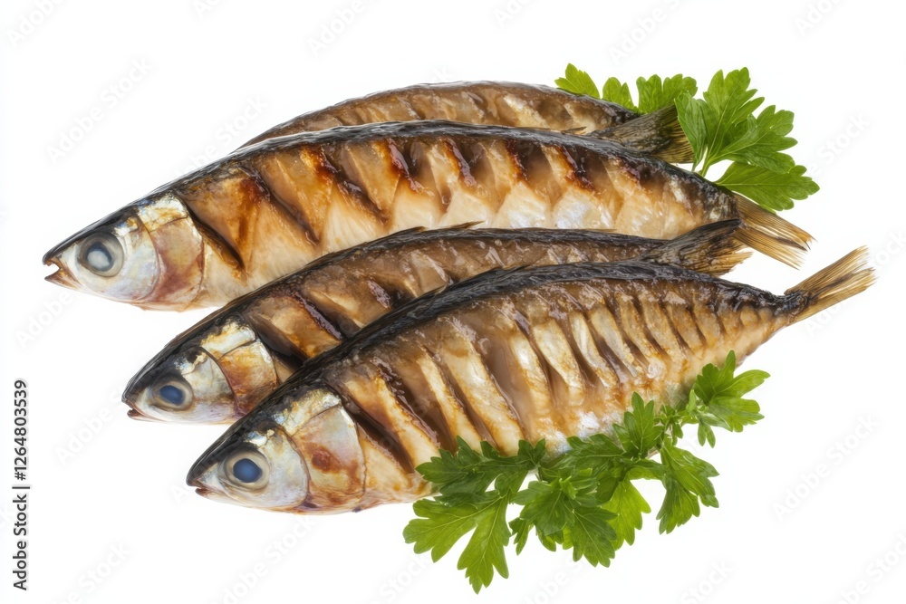 Canned mackerel arranged beautifully on a crisp white background showcasing appetizing details and vibrant colors Canned mackerel arranged beautifully on a crisp white background showcasing appetizing details and vibrant colors