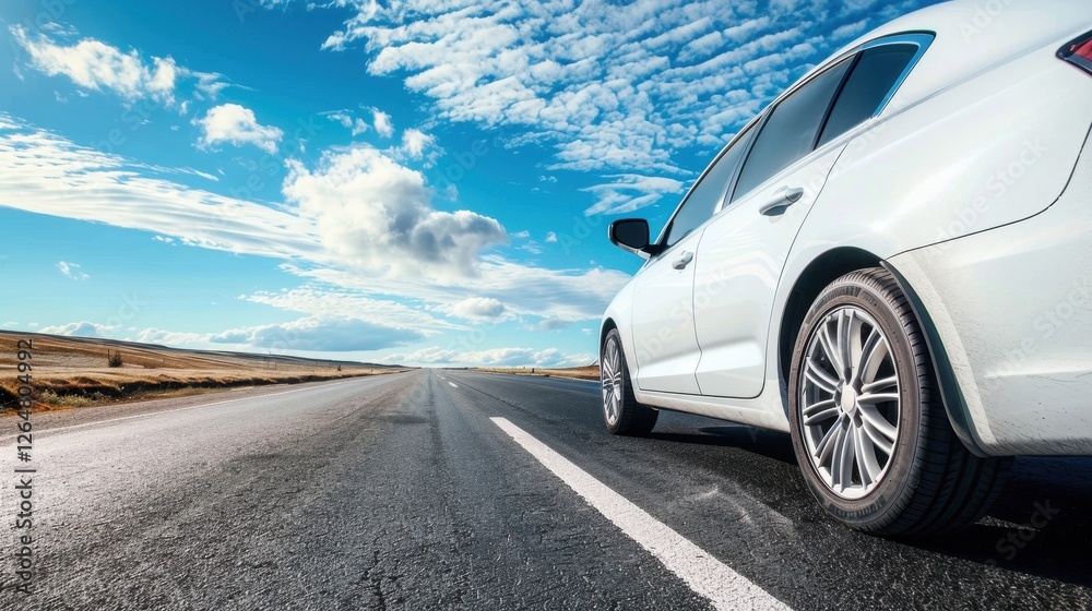 White Car on a Scenic Highway