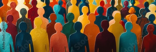 An impressive image depicting a vibrant crowd of paper figures in strong colors, representing the rich tapestry of human diversity and the emotional connections shared within communities.