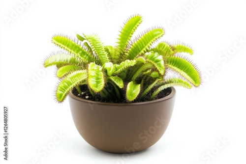 Exquisite Cephalotus in a modern pot showcasing vibrant greenery on a pristine white backdrop photo