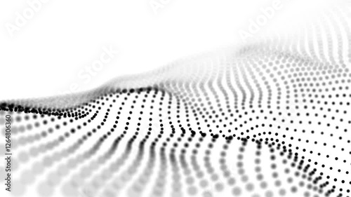 Wave of particles. Abstract gradient background of dots. Big data stream. Futuristic digital backdrop. Technology network. 3d rendering. Seamless loop.