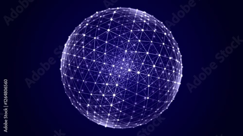 Abstract rotating sphere of glowing dots and lines. 3d ball of particles and lines. Futuristic technology illustration. 3d rendering. Seamless loop.