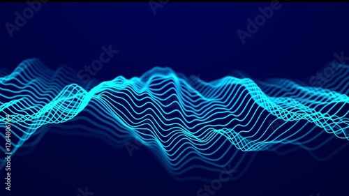 Wave of particles. Abstract gradient background of dots. Big data stream. Futuristic digital backdrop. Technology network. 3d rendering. Seamless loop.