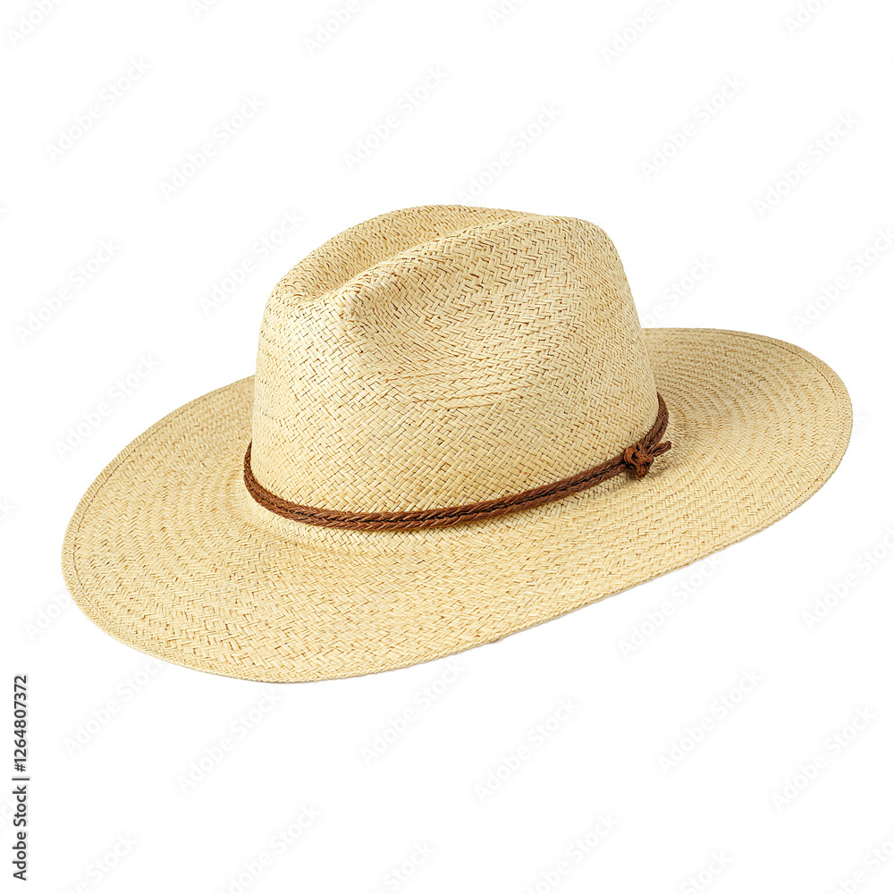 Stylish straw cowboy hat with a charming braided rope band perfect for the modern western look Ideal for summer fashion concepts Stylish straw cowboy hat with a charming braided rope band perfect for the modern western look Ideal for summer fashion concepts