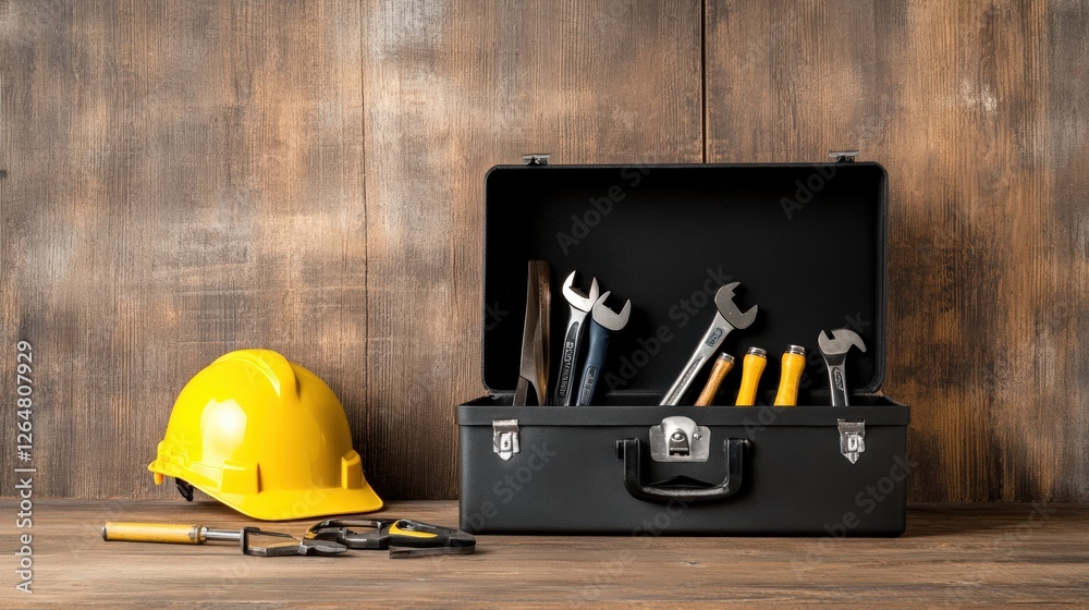 Fototapeta premium Toolbox tools workshop photograph rustic background close-up detailed scene