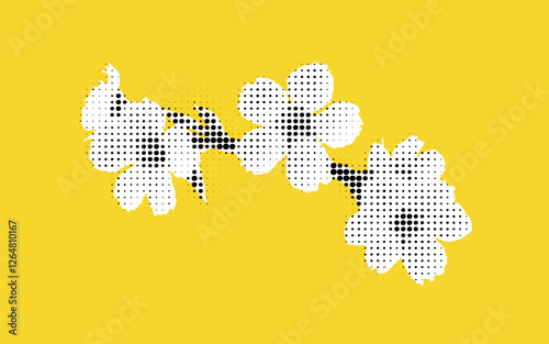 Stylized White Flowers on Yellow Background