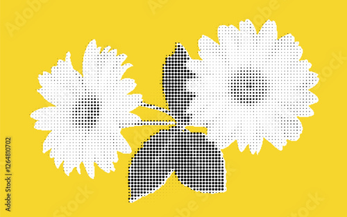 Stylized Floral Illustration on Yellow Background