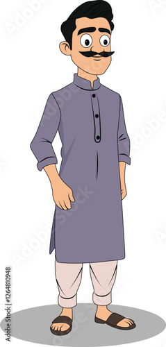 Indian village man front three quarter pose cartoon character design for cartoon animated story
