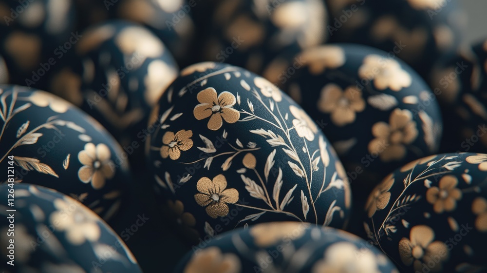 Close-up of Easter eggs with floral patterns Close-up of Easter eggs with floral patterns