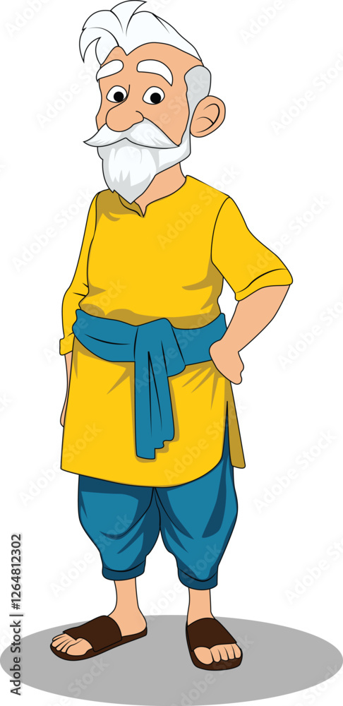 Indian village old man front three quarter pose cartoon character design for cartoon animated story Indian village old man front three quarter pose cartoon character design for cartoon animated story