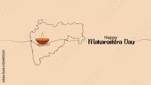 Maharashtra Day Celebration - Minimalist Map & Diya