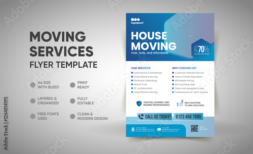 Moving Services Flyer Template, House Shifting Flyer, Delivery Services Leaflet, Office Shifting poster template, Moving company flyer for print, House relocation, moving company flyer