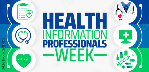 Health Information Professionals Week background banner or poster design template. observed every year in March. Holiday concept. Use to any Template, card, poster, placard, template.