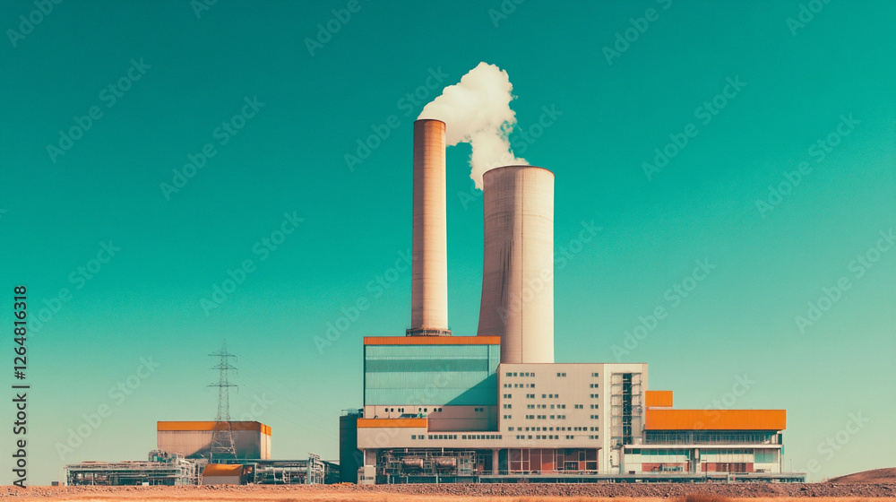 Waste-to-energy Power Plant Features Prominent Stacks and Modern Design in a Clear Blue Sky Waste-to-energy Power Plant Features Prominent Stacks and Modern Design in a Clear Blue Sky