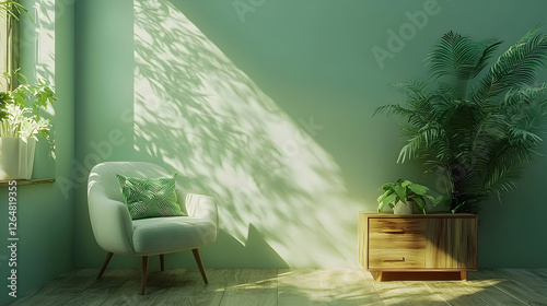 Green Room Decor: Plants, Chair, Sunlight photo