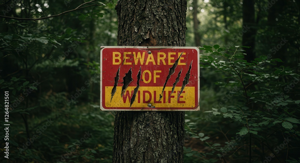 Beware of Wildlife Sign in Forest with Claw Mark Illustration Beware of Wildlife Sign in Forest with Claw Mark Illustration