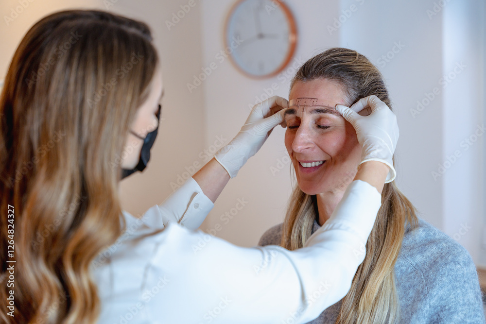 Professional eyebrow care at a beauty salon, with a master perfecting a woman’s eyebrow shape Professional eyebrow care at a beauty salon, with a master perfecting a woman’s eyebrow shape