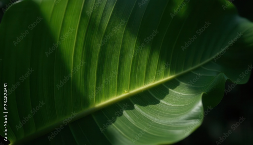 Obraz premium Close-up of Green Leaf with Visible Veins and Shadow Texture