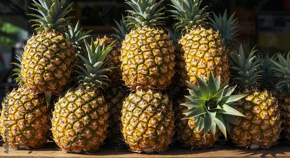 Pile of Fresh Pineapple Fruit at Market Stall for Sale Pile of Fresh Pineapple Fruit at Market Stall for Sale