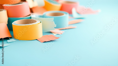 Colorful Rolls of Craft Tape on a Blue Background