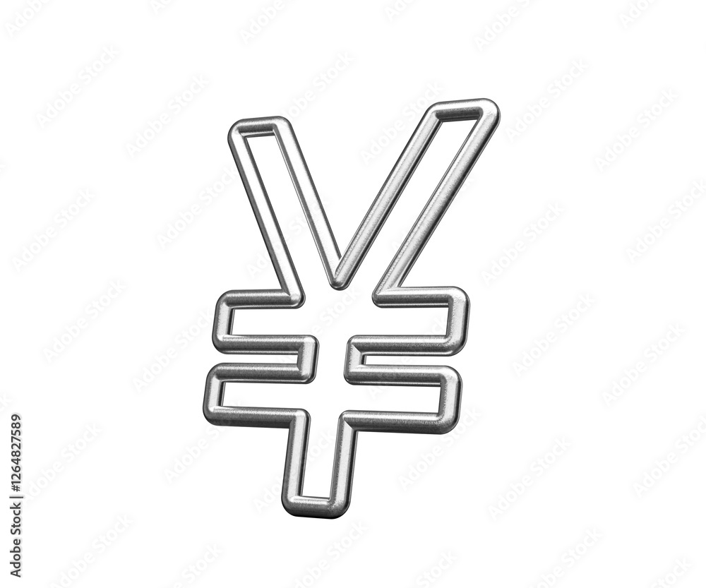 Obraz premium Japanese Yen Currency Symbol Made Of Silver Metal Gleam With Smooth Curves 3D Illustration
