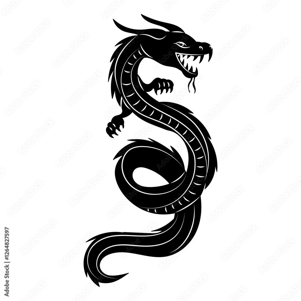 Obraz premium chinese dragon silhouette on white background vector