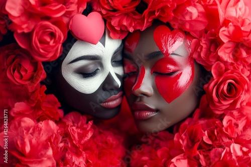 Commercial ad campaign idea. Valentine's day, affectionate couple: impressive striking image of loving mixed-race adult lovers. Sign of love and affection. Date inspiration. Romantic embrace.