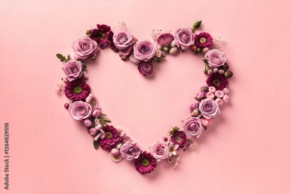 Pink Floral Heart Frame with Roses & Daisies on Soft Pastel Background – Perfect for Valentine & Wedding Pink Floral Heart Frame with Roses & Daisies on Soft Pastel Background – Perfect for Valentine & Wedding