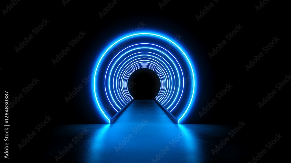Naklejka premium Neon blue circle tunnel, futuristic background