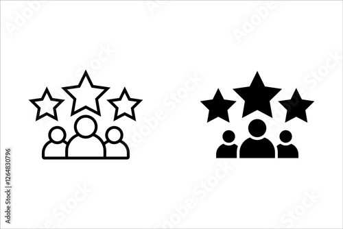 Rating line icon. First place, star rating and winning person. Star rating icon. Linear set. Collection of quality lines. Vector
Vector Format