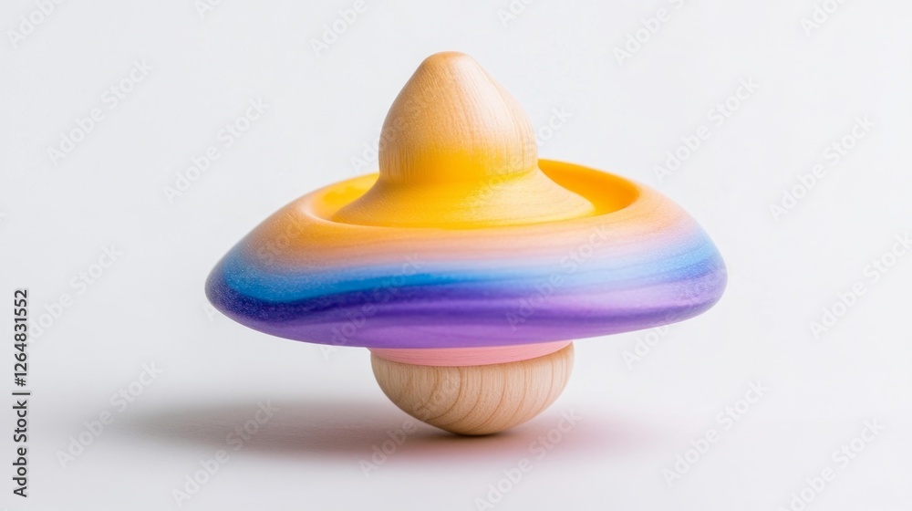 Colorful Wooden Spinning Top on White Background. Generative AI Colorful Wooden Spinning Top on White Background. Generative AI